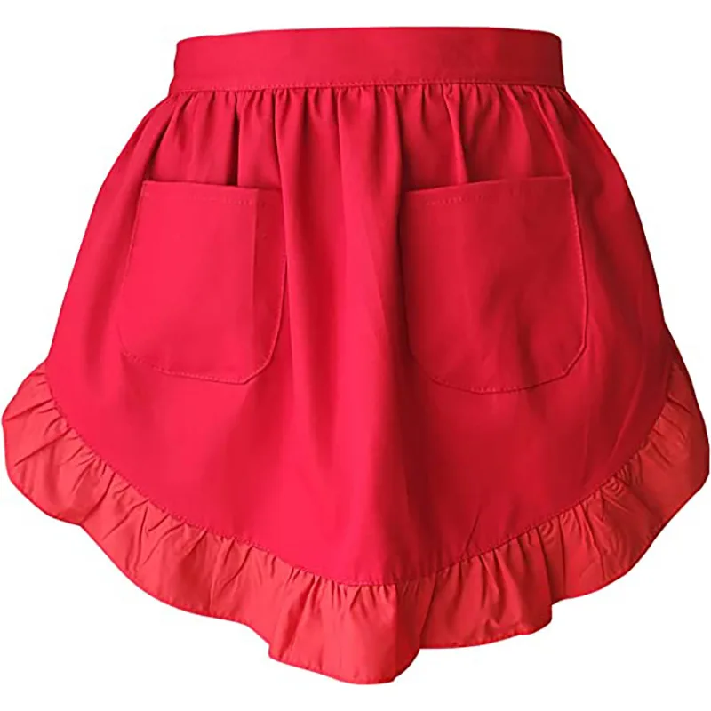 Cute women's half body apron lace short work clothes bow contrasting color black fungus edge waist circumference 1