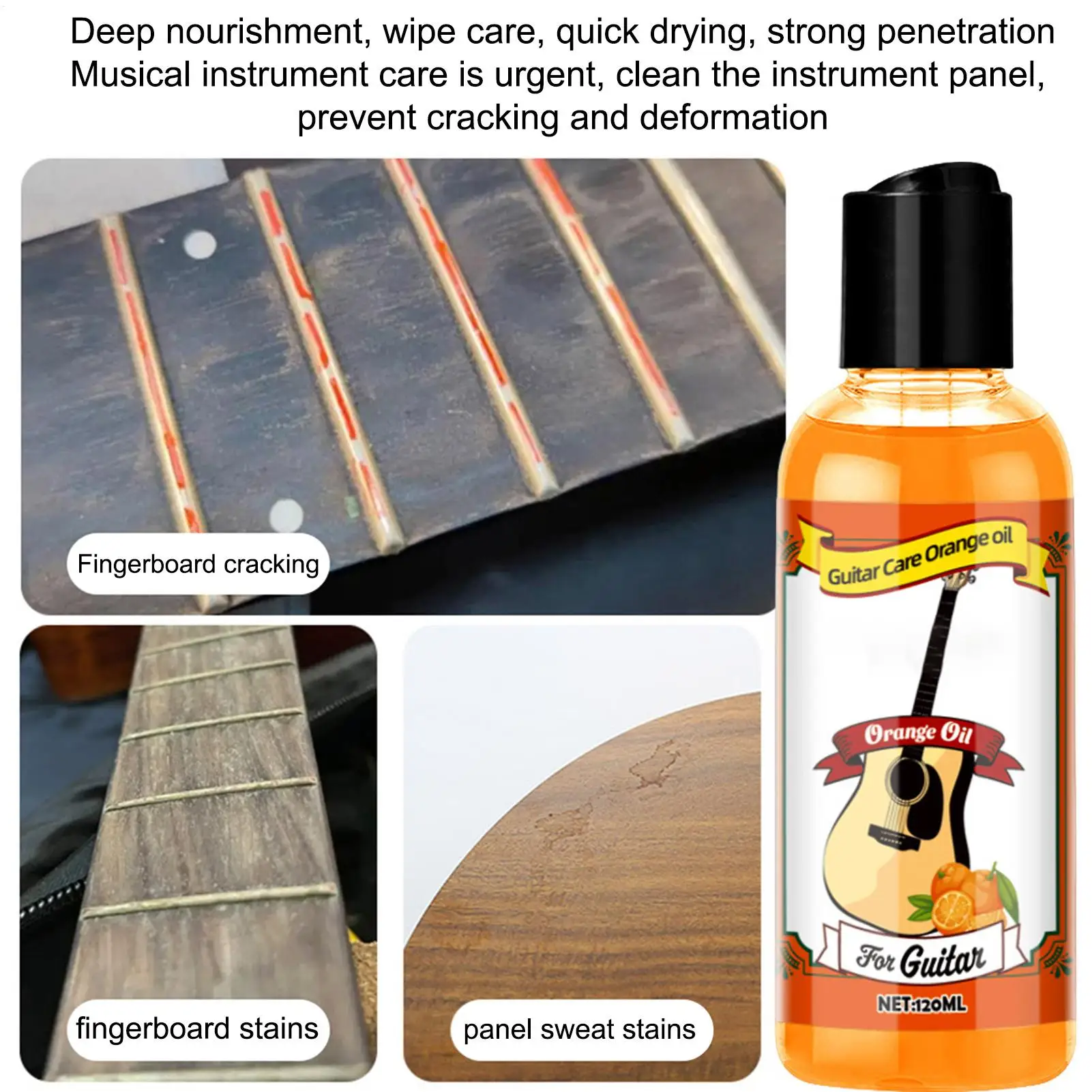 120ML Portable Multi-Purpose Orange Oil Guitar Fretboard Oil Fingerboard Safe Cleaning Conditioning Polishing Guitar Care