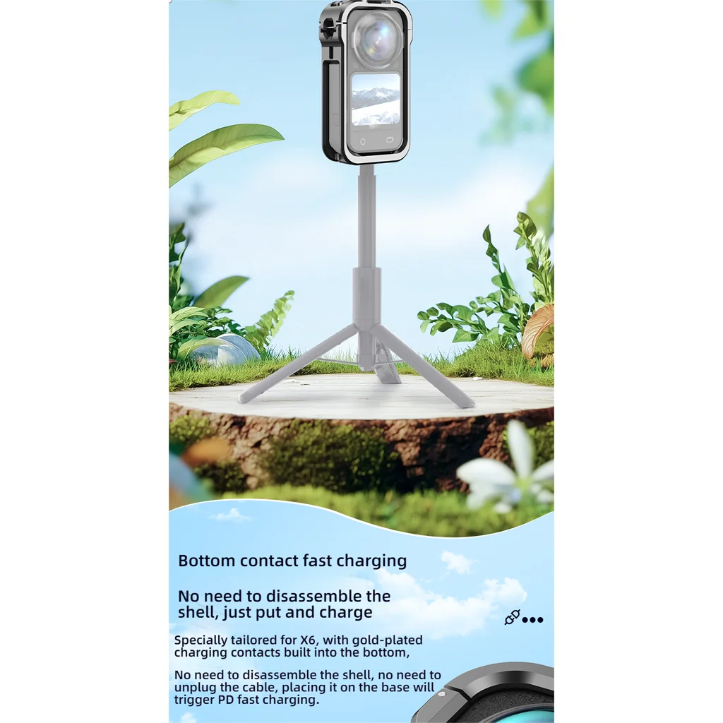 BGNing Rahmenkäfig für Insta360 X6 Metall-Schutzrahmen-Gehäuse mit 1/4"-Gewinde-Montageadapter für Insta360 X6 Kamera – Detail 4