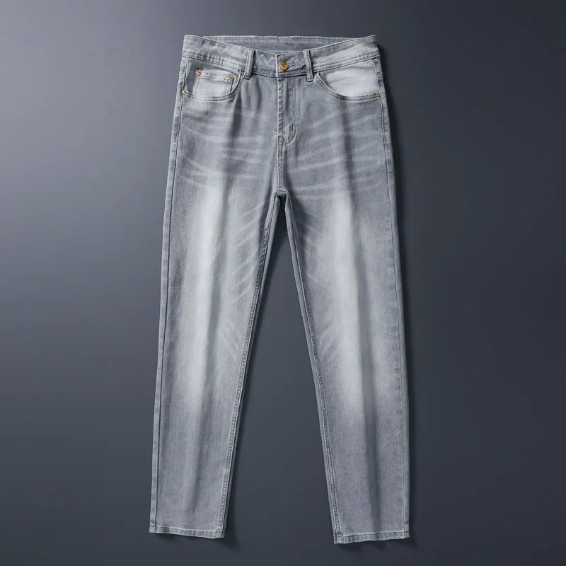 

New Spring/Autumn Fashion Solid Color American Retro Straight Leg Stretch Denim Jeans Men's Casual Sports High Quality Jeans
