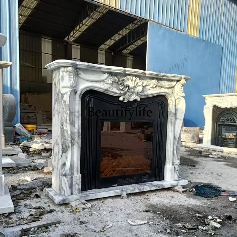 Natural Marble Fireplace Large Flower White Stone Fireplace Living Room Entrance French Fireplace Cabinet