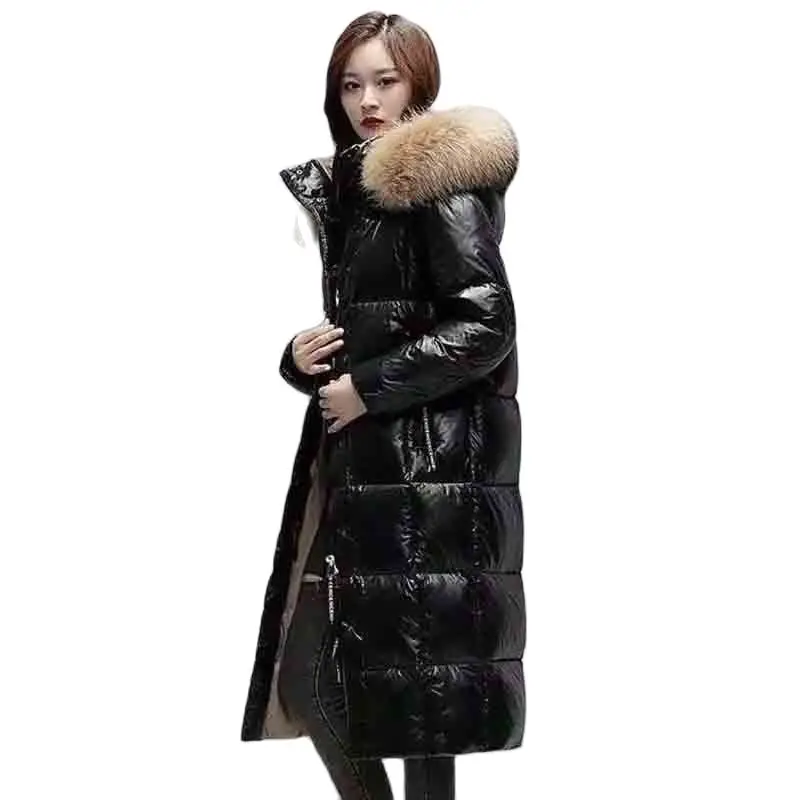 

Anti-season Fashion Black Down Women's Winter Long 2022 New Hooded Knee-length White Duck Down Collar Warm Coat WomenTide