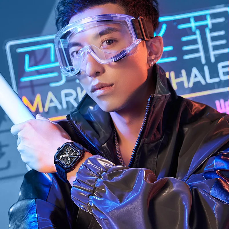 Mark Fairwhale Brand New Luxury Men Mechanical Watch Automatic Movement Silicone Strap Waterproof Skeleton Watches for Man
