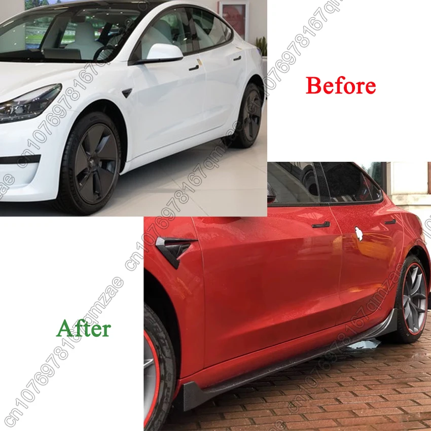 For Tesla Model 3 2017-2022 4Pcs ABS Gloss Black Car Side Skirt Side Bumper Extensions Spoiler Diffuser Guard Cover Body Kits