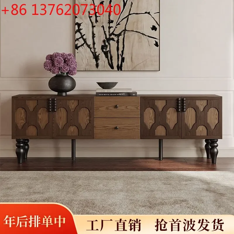 Xx antique living room small apartment TV cabinet French retro solid wood storage floor cabinet
