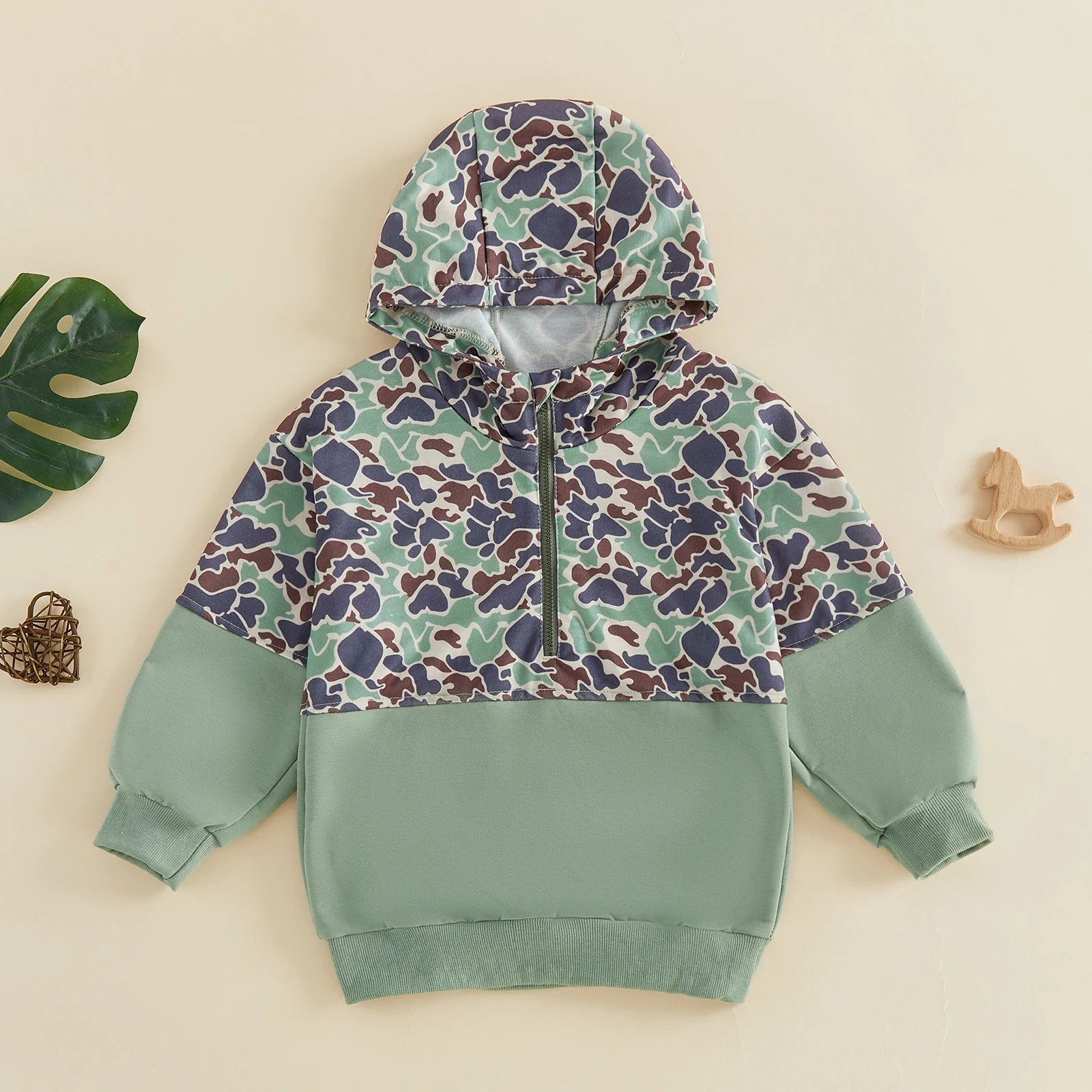 Toddler Boy Girl Hoodie Half Zip Sweatshirt Hunting Outfits Baby Hoodies Casual Long Sleeve Half Zip Print Hooded Sweatshirts