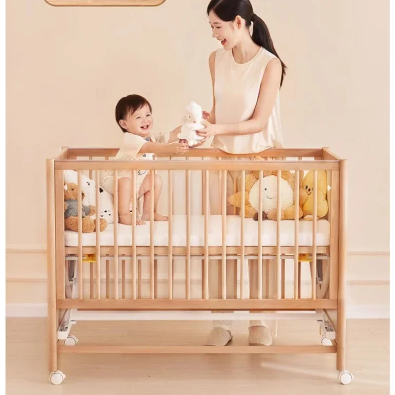 Child care mother and  double care crib Solid wood stepless second lifting splicing bed Multifunctional children's bed