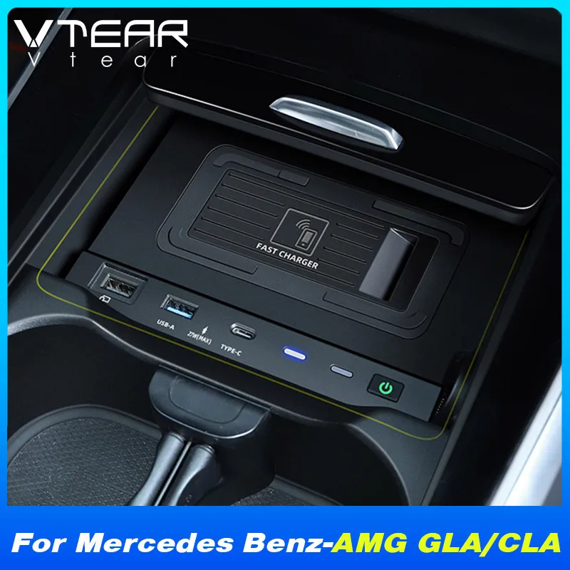 

Автомобильное беспроводное зарядное устройство для Mercedes-Benz AMG GLA 200 250 CLA, 27 Вт, быстрая зарядная пластина для сотового телефона, аксессуары для интерьера 2019-2023