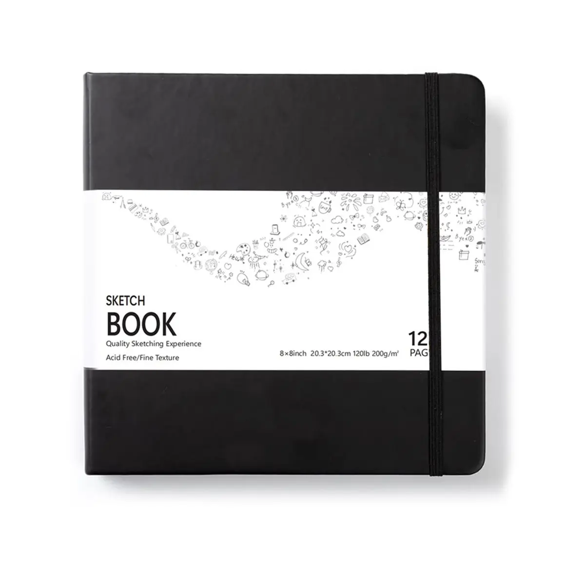 PROFESSIONAL USE Landscape Hardcover Sketchbook (Black) - 8x8 Inch White Paper, 120 Pages