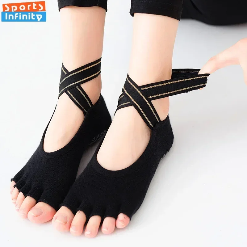 New Five Finger Cross Strap Yoga Socks Women Anti-slip Pilates Socks Cotton Breathable Ballet Dance Fitness Sports Socks Women
