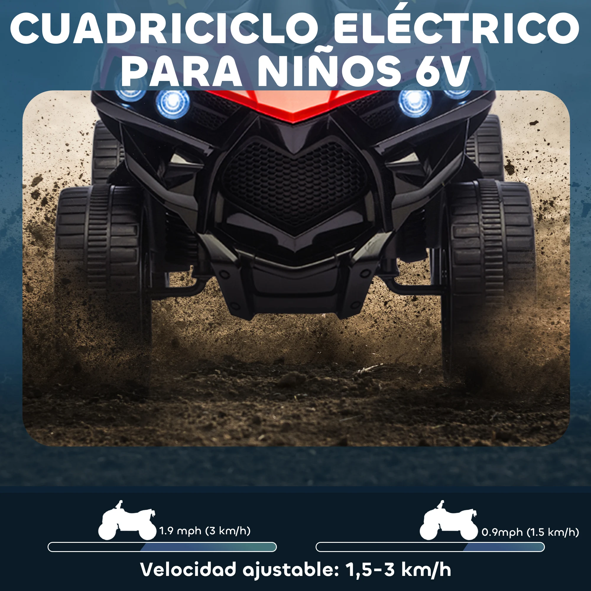 Aiyaplay Electric Quad for Children 6 V Quad for Children from 37 to 72 Months Speed up to 3 Km/H Headlights and Music 70X42X45 cm Red