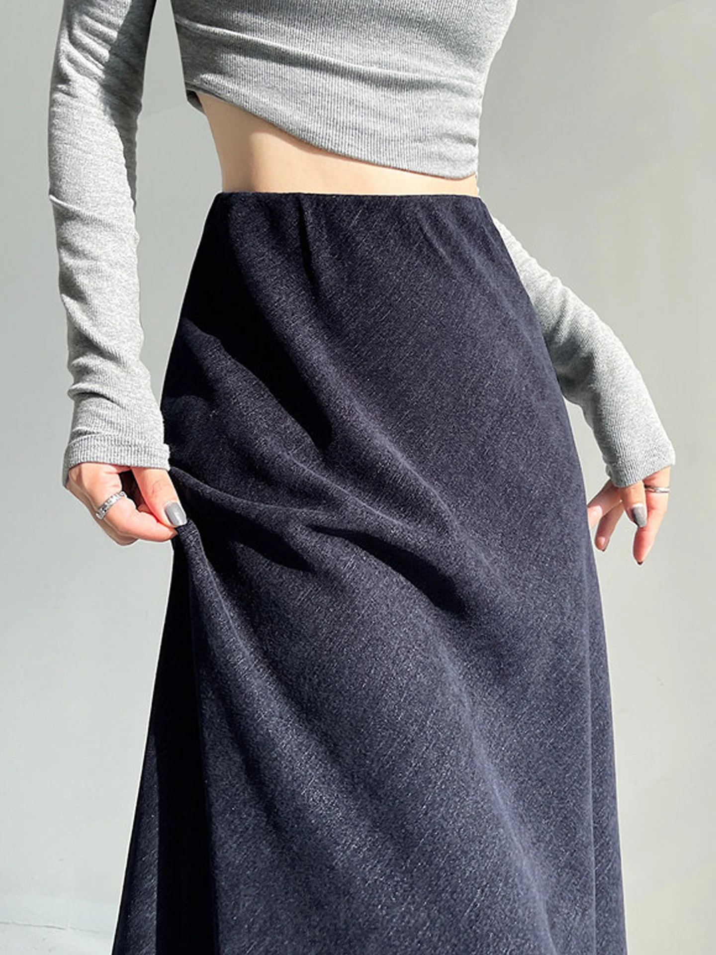 

High Waist A-Line Skirt Women's Early Spring New Sle European Fluffy Long Skirt Dra Skirt Slimming Hip Covering