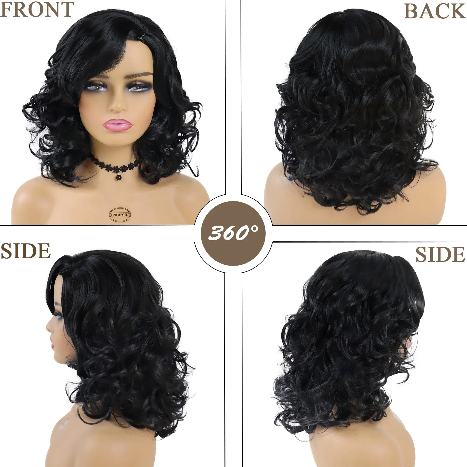 GNIMEGIL Synthetic Black Women Wigs Curly Hairstyles Natural Wig Medium Length Bouncy Haircut Black Female Wig Daily Use Healthy