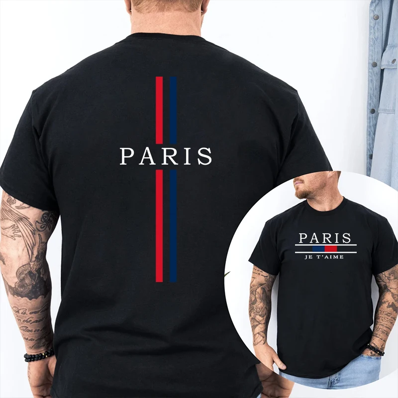 Paris Printed T-shirts for Men High Quality 100% Cotton Short Sleeved Tops Summer Spring Daily Casual Sports Tees Urban Trend