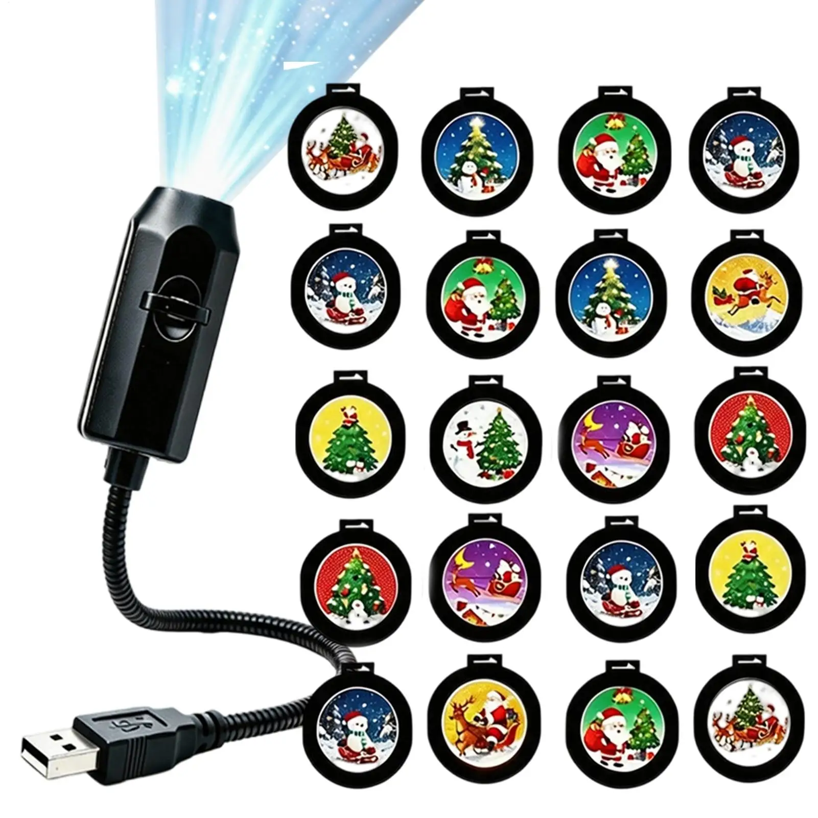 USB Projector Light Christmas Ghost Santa Elk Night Light Switchable Patterns LED Projector Lamp Room Ceiling Window Wall Decor
