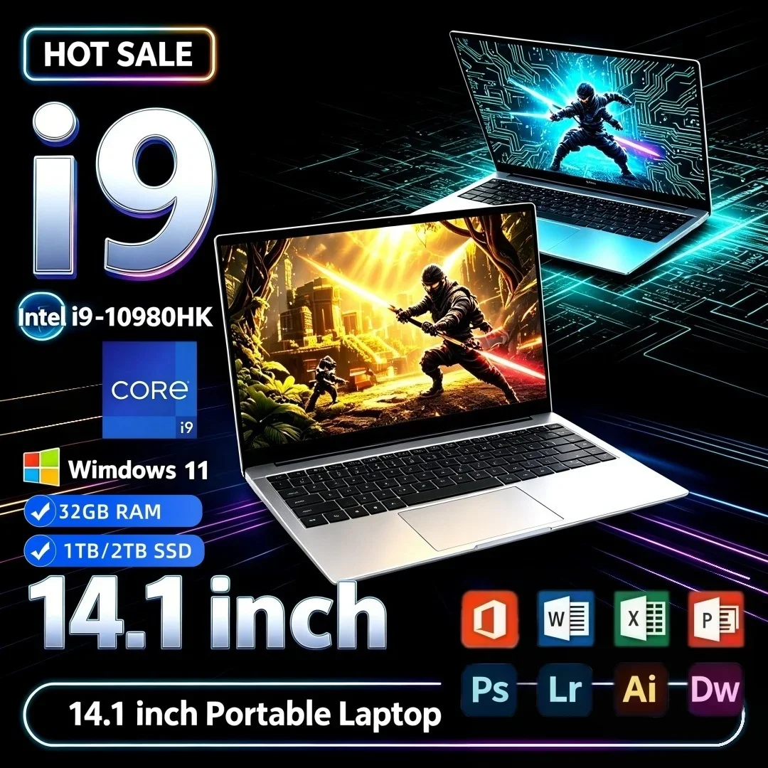 Intel I9‑10980HK Hot 2026 Lightweight 14.1 Inch Office Notebook 16GB 32GB RAM 2TB SSD Win11