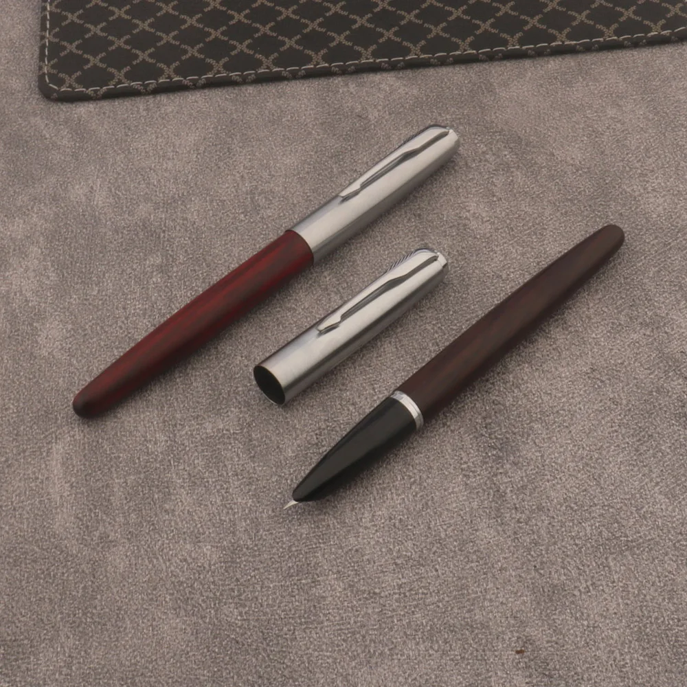 1pc Wooden Fountain Pen Ebony Walnut Stainless Steel Hooded Nib Stationery Office School Supplies Writing Gift Ink Pens