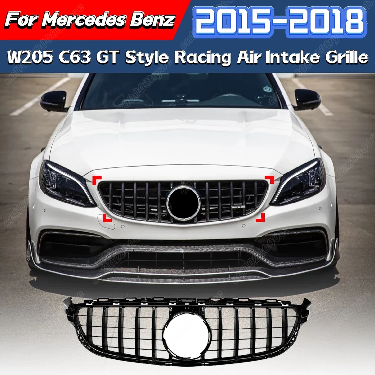 

For Mercedes Benz W205 C63 2015 2016 2017 2018 GT Style Racing Air Intake Grille Front Bumper Water Tank Shield Modification Kit