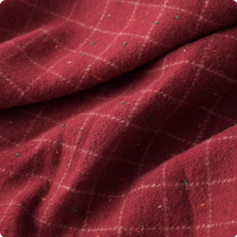 

Red checkered woolen polyester fabric for autumn and winter coats, vests, children's clothing, bags, hair bands, diy fabric