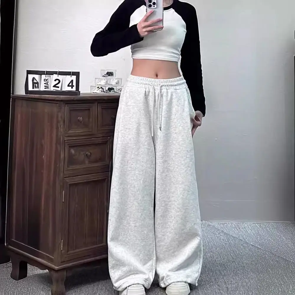 2025 Women's Premium Straight-Leg Joggers Elastic Cuffs Fleece-Lined Heavyweight Streetwear Loose Fit Sport Pants
