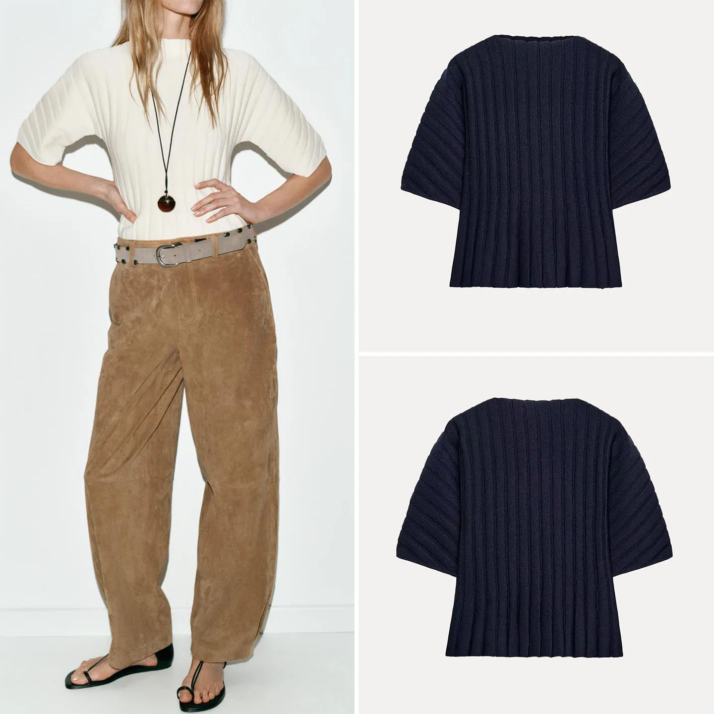 

Женский трикотажный топ с коротким рукавом-фонариком и круглым вырезом, в рубчик, весна 2026, свободный крой, удобный, повседневный стиль, бренд Zadata Fashion