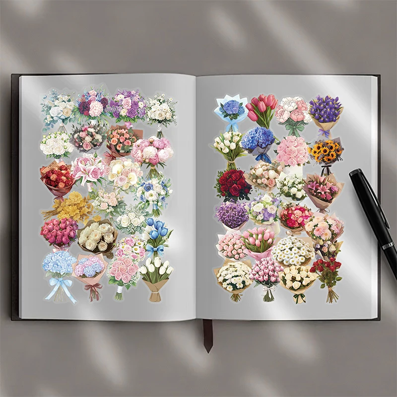 50 Stück Vintage-Blumenaufkleber, klare, wasserfeste Blumenstrauß-Aufkleber, ästhetische botanische Vinyl-Blumen für Tagebuch, Scrapbooking