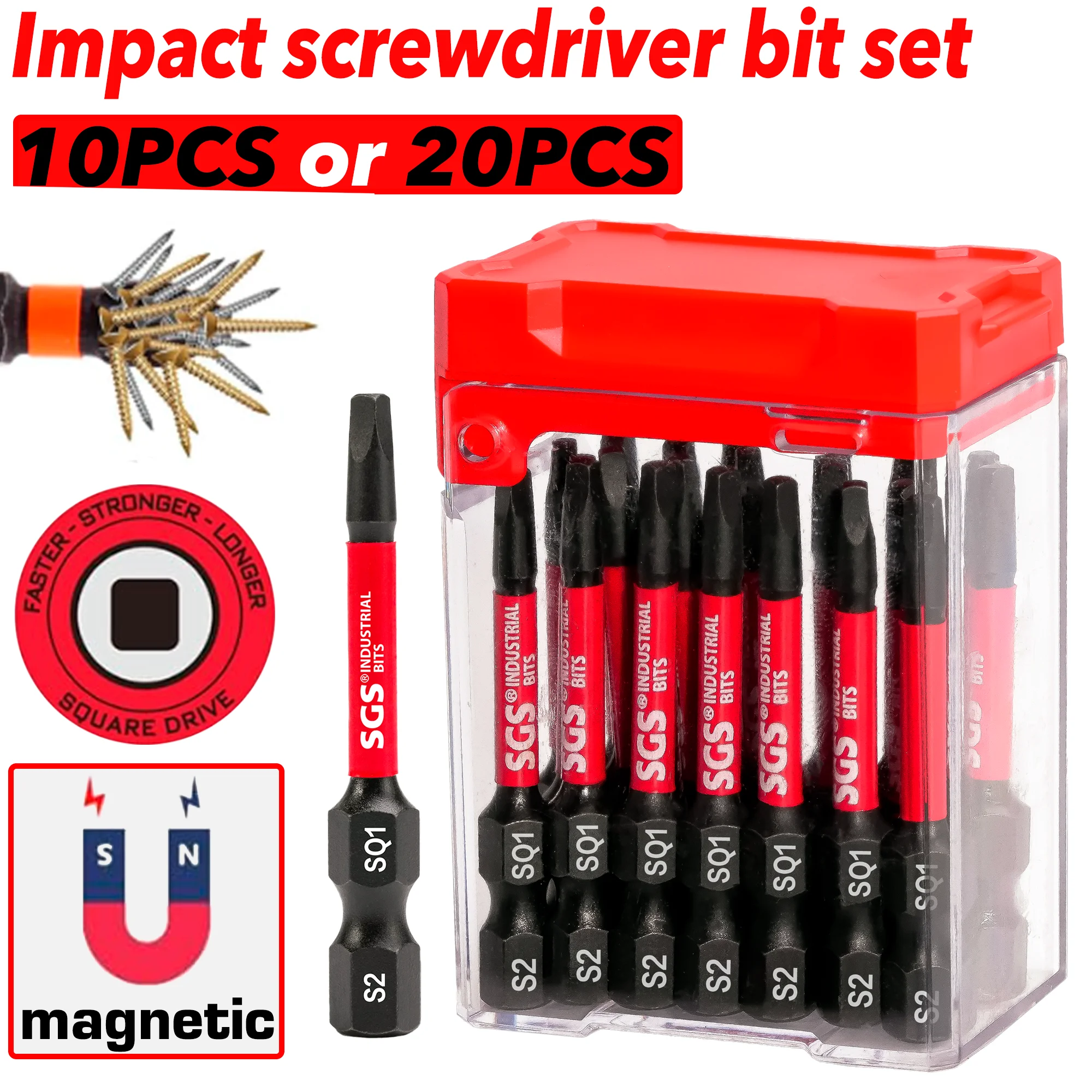 10/20 Pieces Sq1 Impact Screwdriver Bit Set, 50mm High Hardness, Strong Magnetic and Anti-Corrosion, with Candy Box Storage, Suitable for Power Tool Accessories