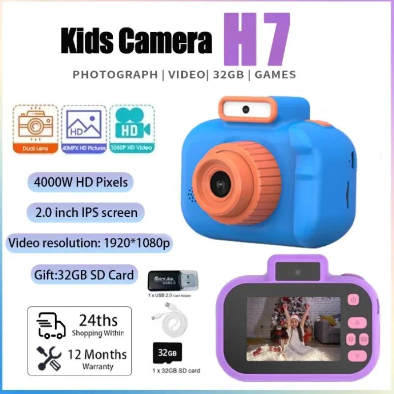 

Детская камера HD 1080P, цифровая двойная камера, цифровой зум, фонарик, встроенные игровые функции, видеоигры, мини-цветной дисплей, подарок на день рождения ﻿