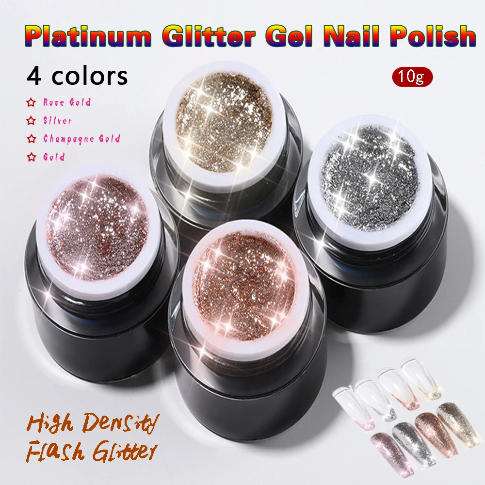 

Vendeeni 10ml Gold Silver Platinum Glitter Gel Nail Polish Soak Off UV LED Metallic Sequins Nail Lacquer For Nail Art Manicure