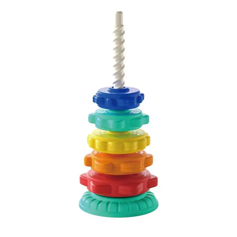 Montessori Rotating Rainbow Tower Baby stacking Puzzle Toys Develop Educational Game Fine Motor Skills Interactive Toys for Kids