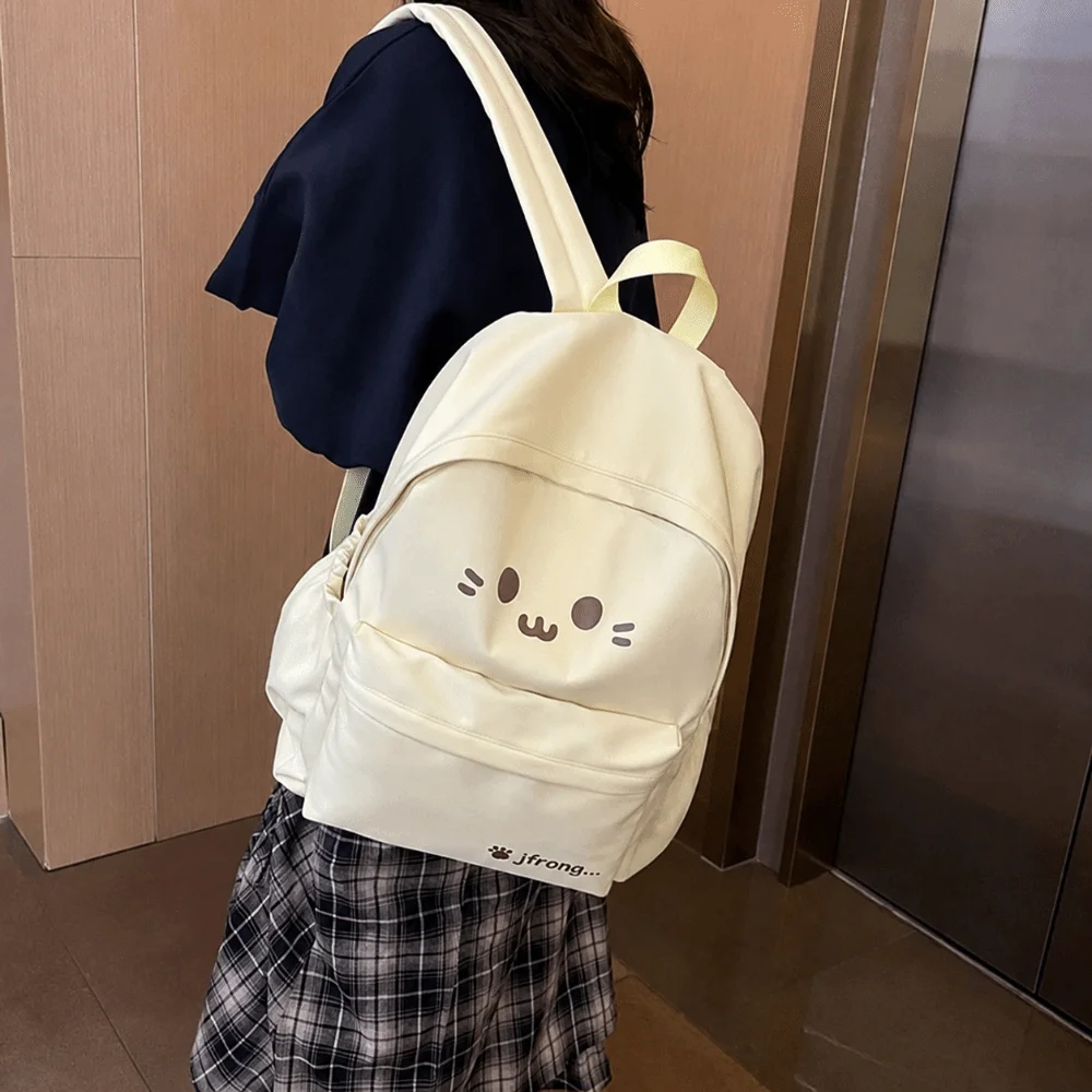 Fashion Cute Print Travel Backpack Nylon Large Capacity Student Schoolbag Solid Color Multi-pocket Laptop Daypack