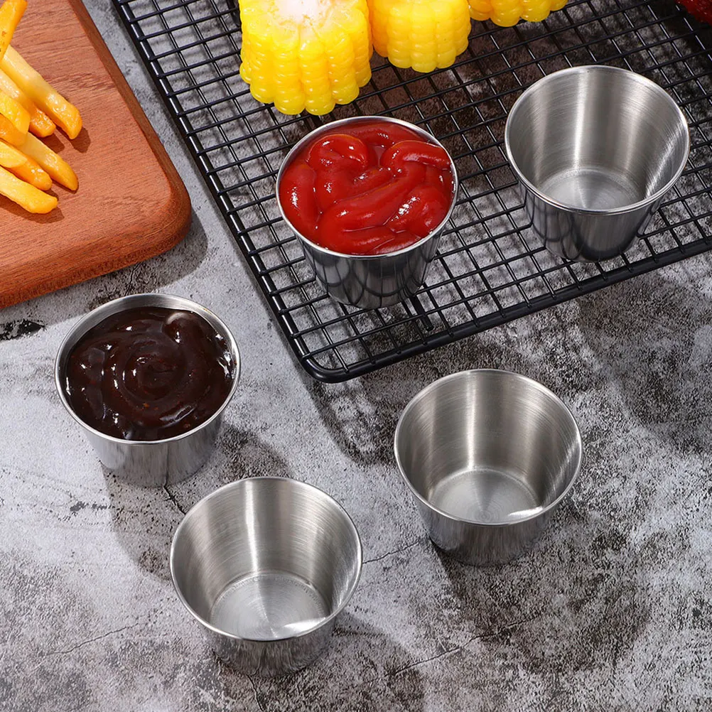

4pcs Dish Stainless Steel Containers Reusable Small Bowls Dipping Cups Home Condiment Cups Restaurant Kitchen Storage