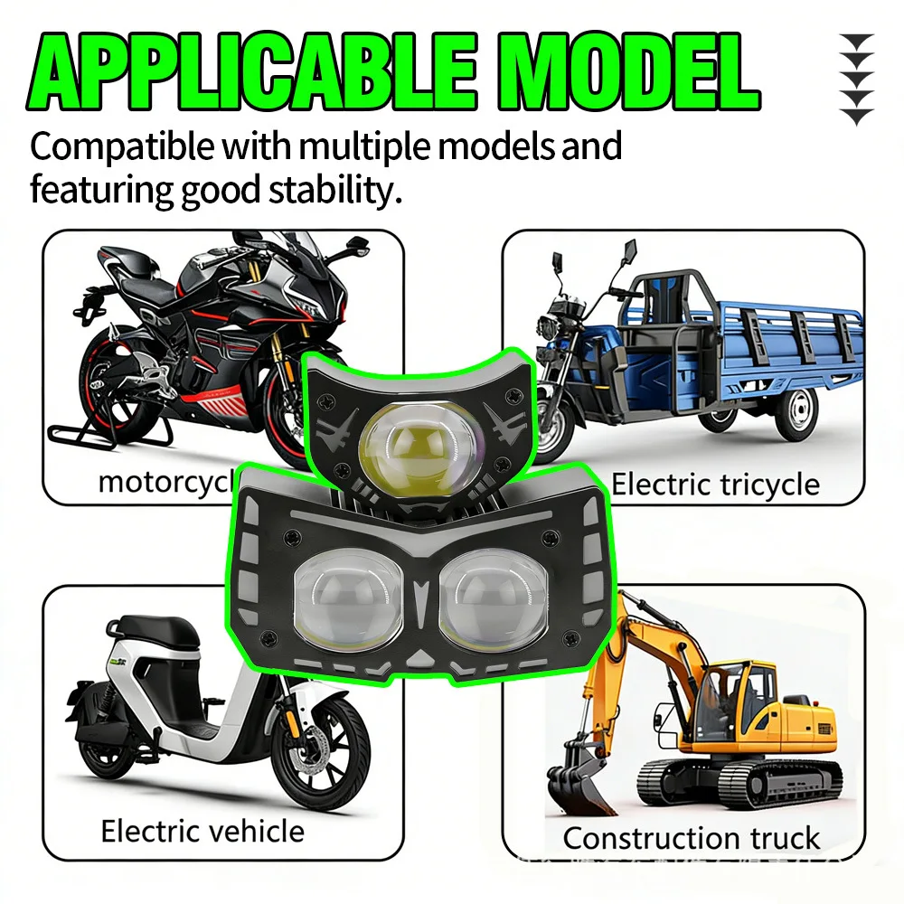White And Yellow Dual-Color Bat Motorcycle Spotlight Demonic Eye Lens High-Intensity Flash External Light for Electric Vehicles