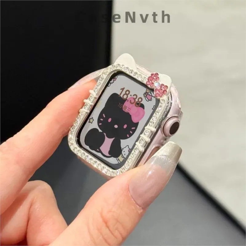 Cute 3D Cartoon Hello Kitty Anti-Loss Case For Apple Watch Sport 1/2/3/4/5/6/7/8/9st Gen S10 S11 Ultra SE 38/45/41/44/42/46/49mm view 5