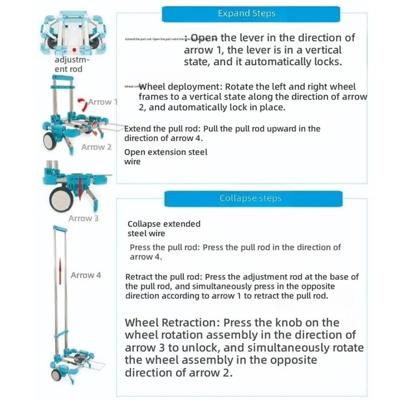 LLCS-Long-Lasting Wheel Trolley, 1 Set Multifunctional Folding Design Including Telescopic Handle For Shopping, Traveling