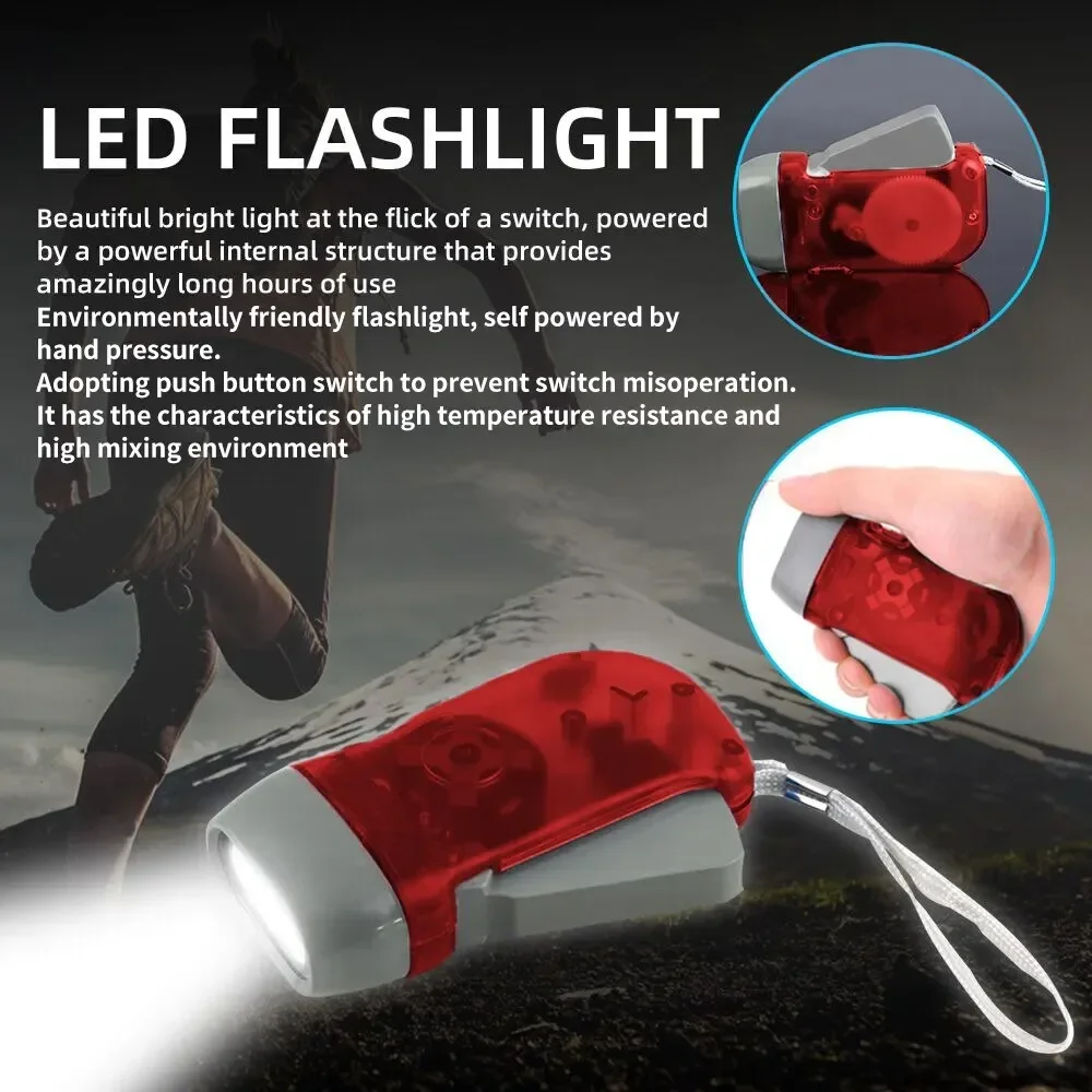 LED Hand Pressing Dynamo Crank Power Wind Up Flashlight Torch Light Hand Press Crank Camping Lamp Light for Outdoor Home