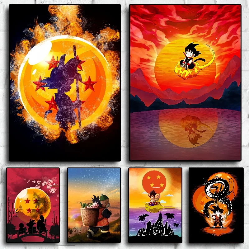 Japanese Cartoon Canvas Art Walls Painting Dragon Ball Goku Aesthetic Poster Decorative Children Gifts Classic Cartoon Character