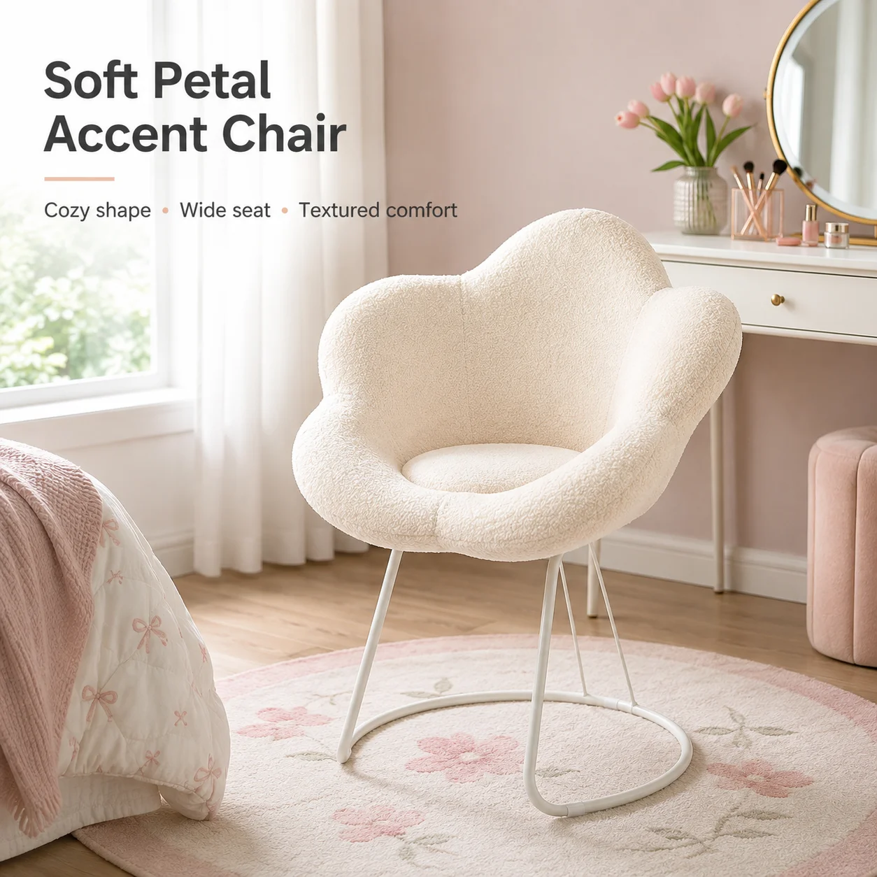 AOLIVIYA Cream Style Makeup Chair Girl's Bedroom Dressing Table Stool Plum Blossom Backrest Nail Chair Office Computer Chair