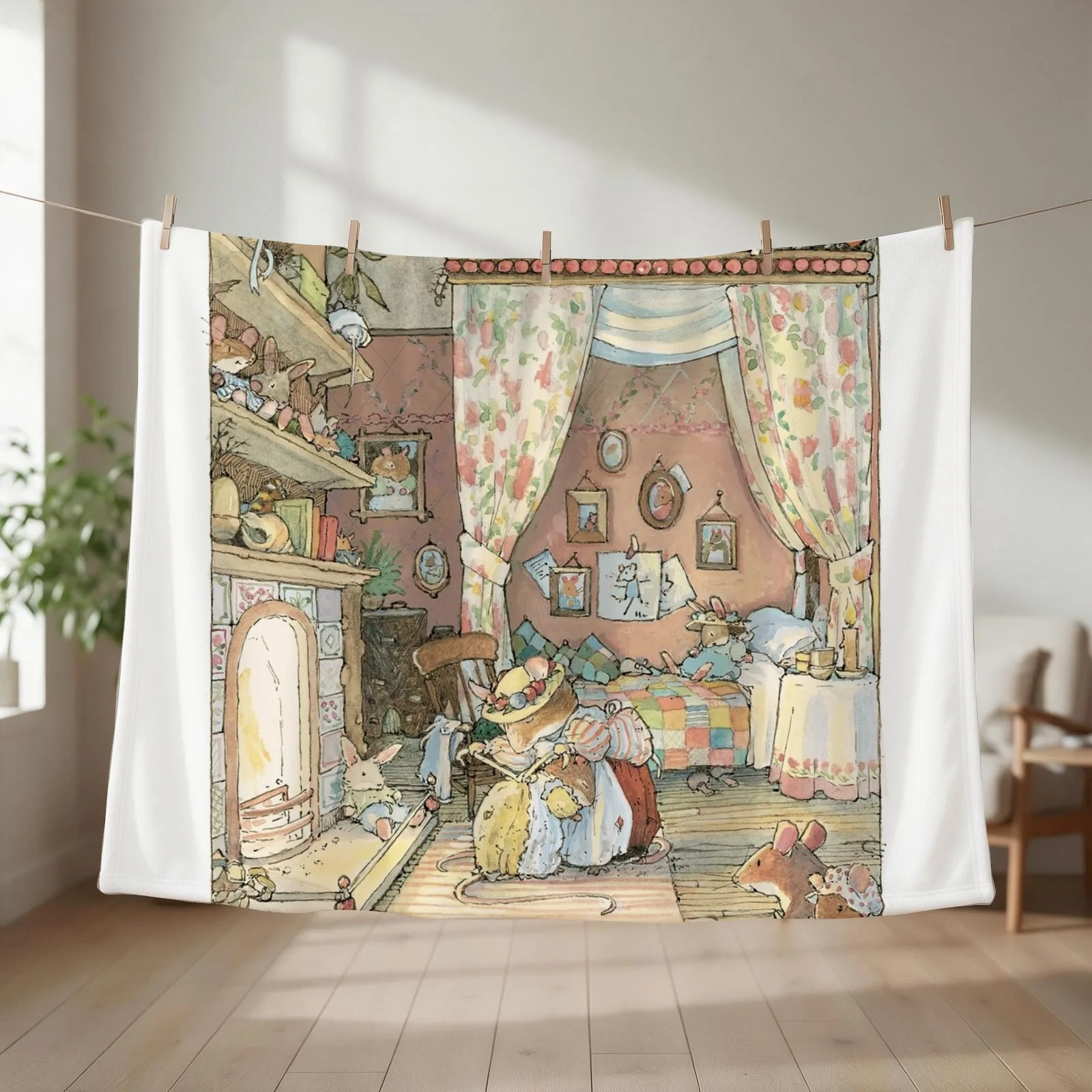 Lady Woodmouse gets Primrose ready for bed Throw Blanket Heavy Soft Big Hair Hairy Blankets
