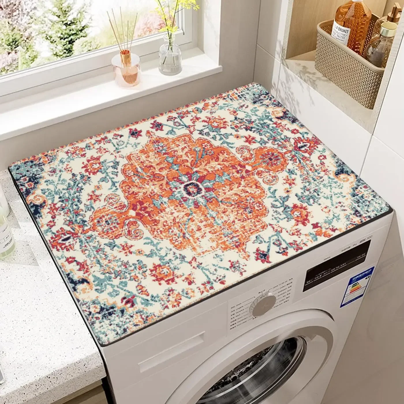 Plant Washing Machine Dust Cover Mat Sage Leaf Non Slip Washer And Dryer Covers Protector Mat For Washer Dryer Home Decor
