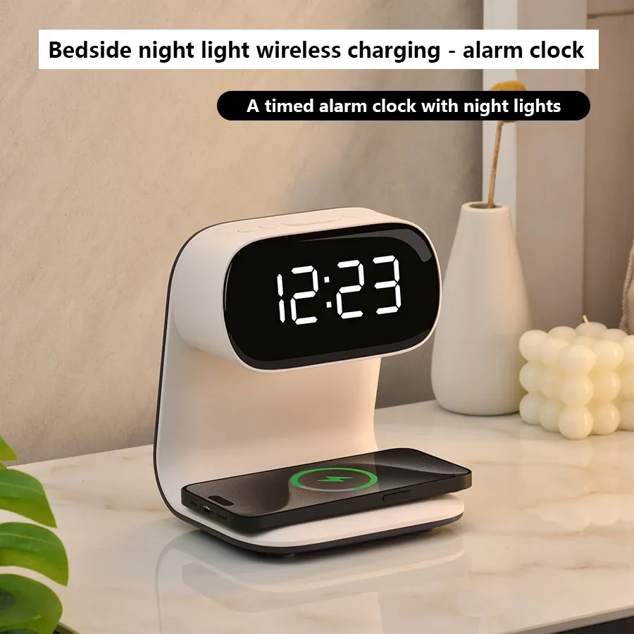 

New Multi-functional LED Warm Light Night Alarm Clock Support Mobile Phone Wireless Charging Living Room Atmosphere Decoration