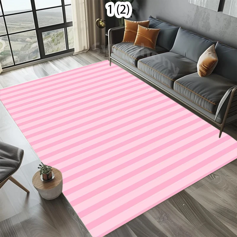 Pink Green Striped Area Rug Non Slip Washable Carpet Retro Color Block Doormat for Entryway Living Room Bedroom Cozy Decor