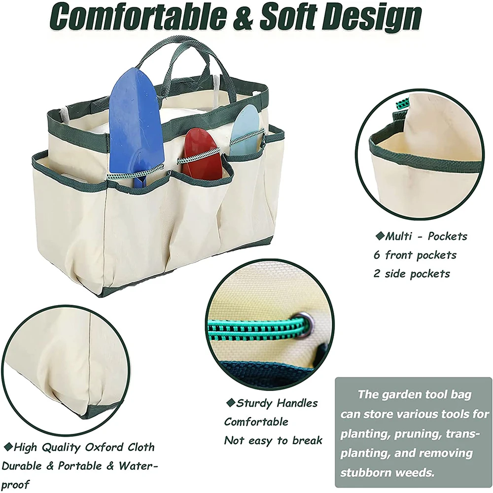 Garden Tool Bag Heavy Duty Canvas Garden Organizer Tote Bag with 8 Deep Pockets Handles Strap Tool Kit for Garden-tools Storage