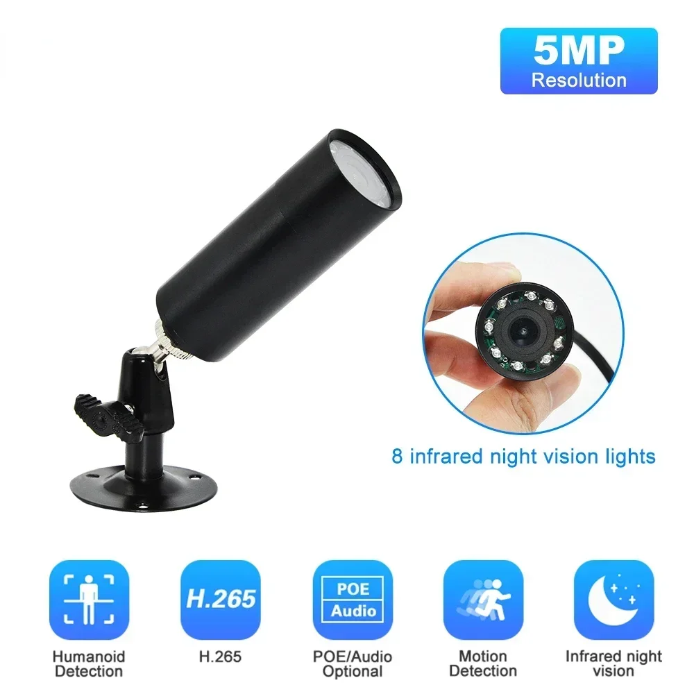 

5MP Mini IP POE Camera 3.6mm P2P POE Onvif Cameras Lens Bullet Metal Small Ip Camera Home Security Surveillance Night Vision