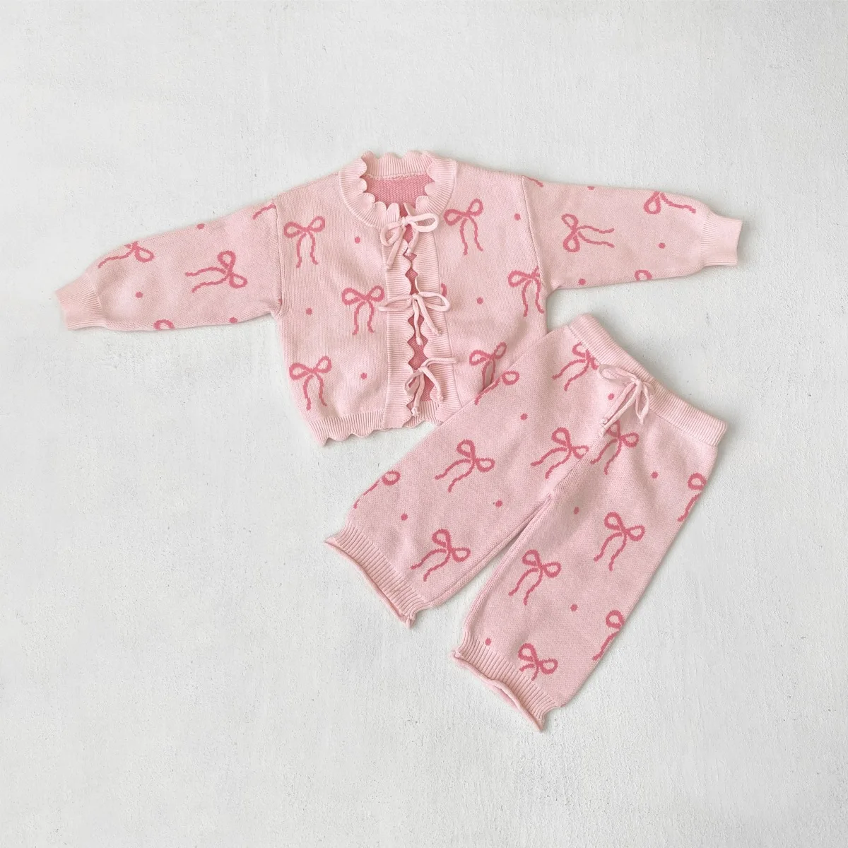 2025 Autumn New Baby Girl Long Sleeve Clothes Set Infant Girl Bow Knit Cardigan + Pants 2pcs Suit Toddler Sweater Outfits