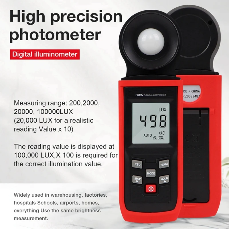 Medidor de Lux digital Fotómetro digital Medidor de luz de alta precisión de 100000 Lux/FC para fotografía, películas y aplicaciones científicas