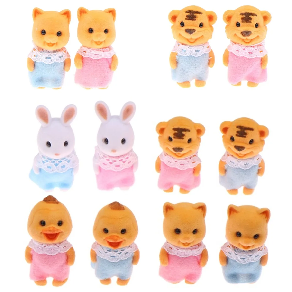 1Pairs Simulation Forest Animal Family Rabbit Cat Tiger Chick Figures Cartoon Ornament Doll Collectible Toys For Children Gifts