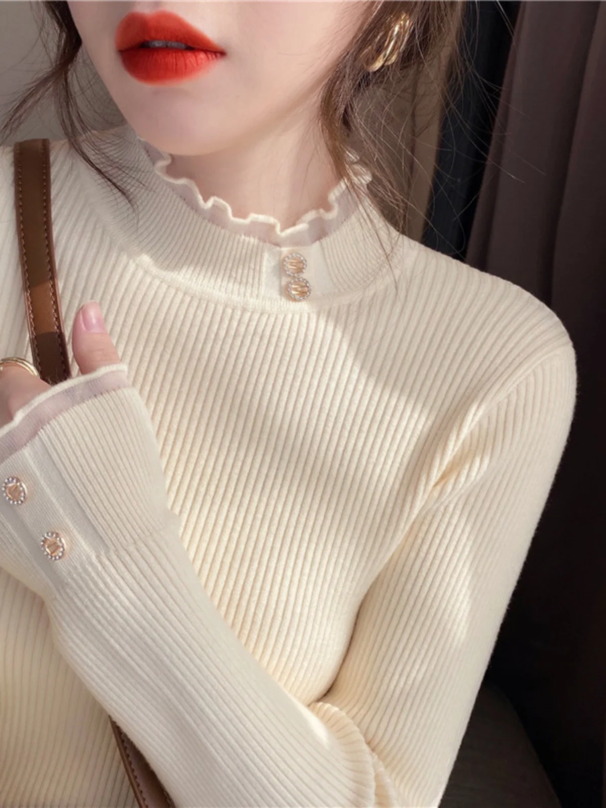 

2024 Women's Autumn Winter Fashion Half Turtleneck Slim Jumpers Female Knit Bottoming Tops Ladies Long Sleeve Sweater Tops V125