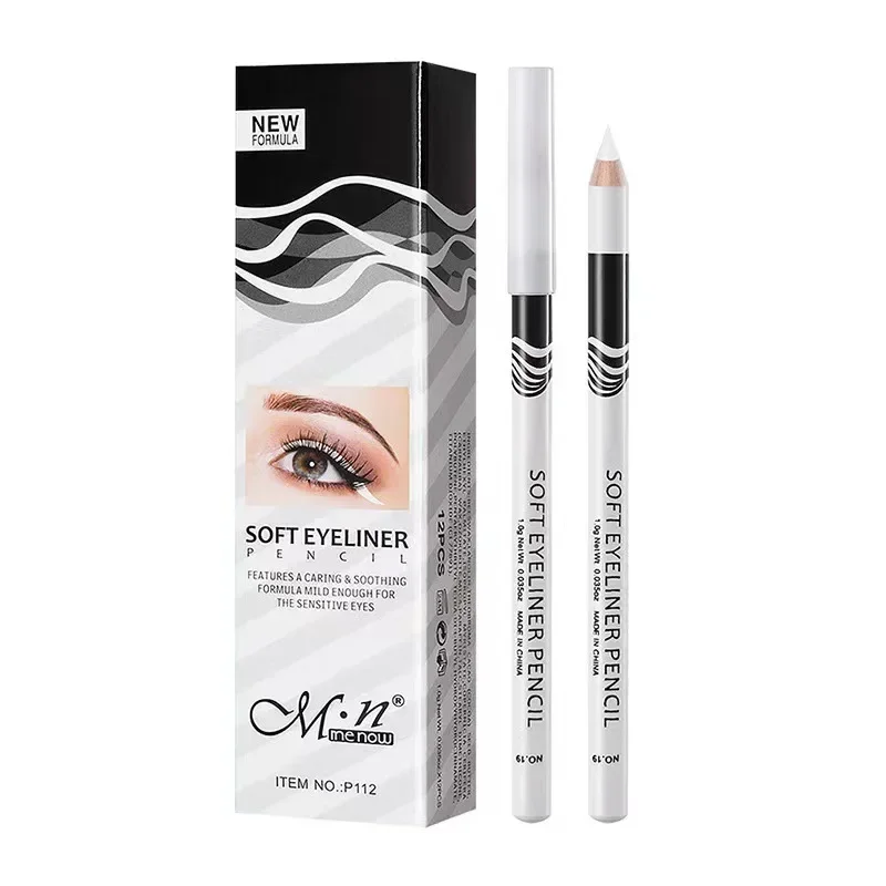 12pcs/box MENOW White Eyeliner Pencil Waterproof Lying Silkworm Brighten Eye Liner Pen Semi-Permanent Makeup Tattoo Accessories