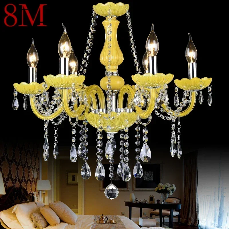 

8M European Luxurious Crystal Pendent Lamp Yellow Candle Lamp Warm Living room and bedroom Restaurant Hotel Villa Chandelier